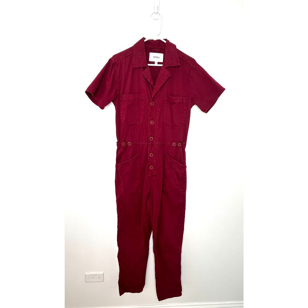 pistola Burgundy Short Sleeve Utility Jumpsuit